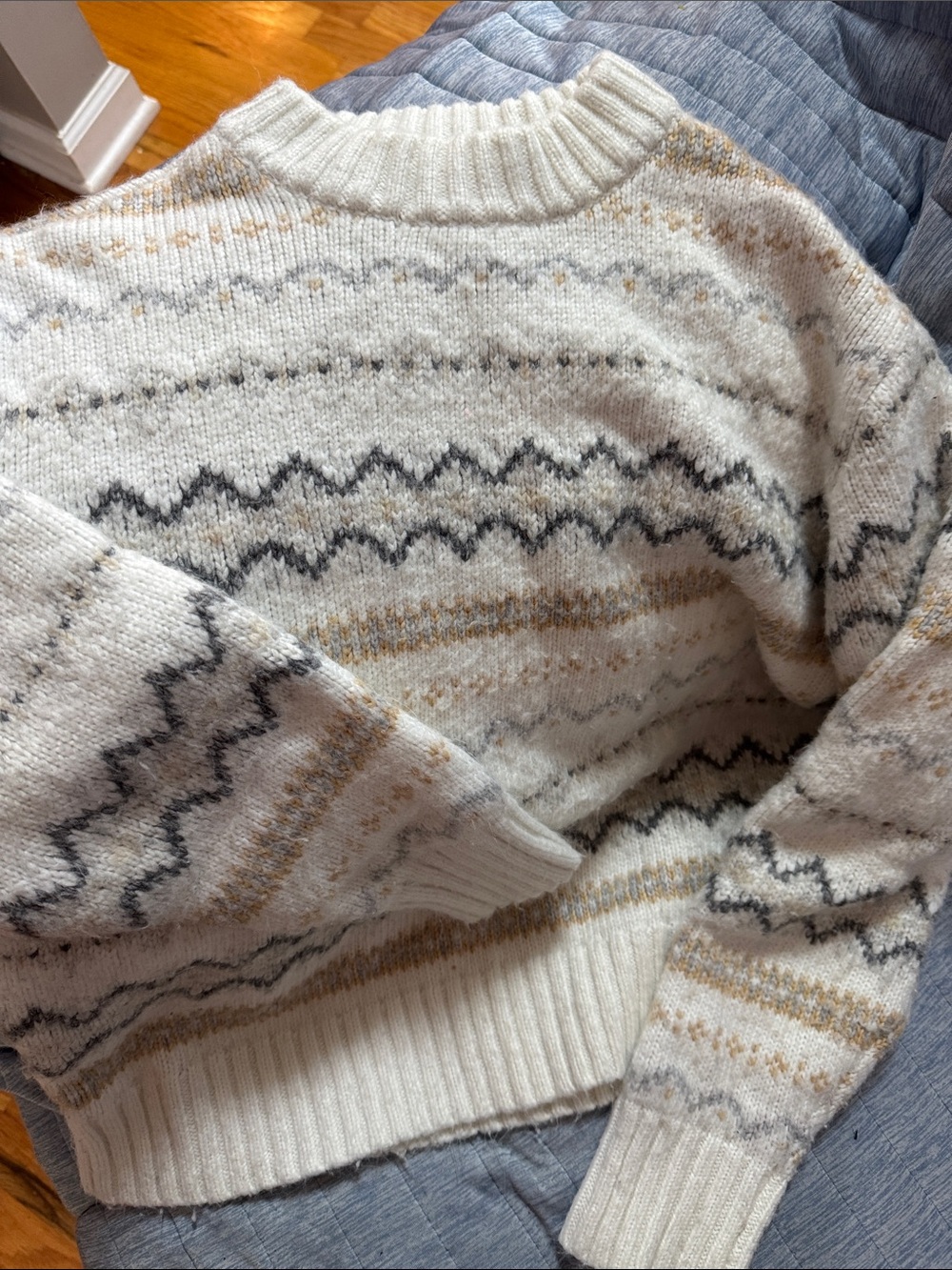 American Eagle Outfitters Cream Fair Isle Crewneck Sweater